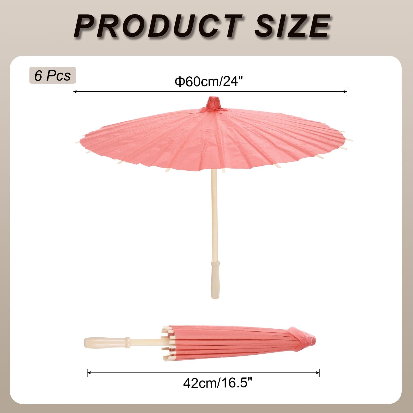 sourcing map Lot de 6 parapluies en papier huilé de 60 cm, parapluies pour peinture sur papier huilé, accessoires de photographie, artisanat, fête, décoration de mariage, rouge