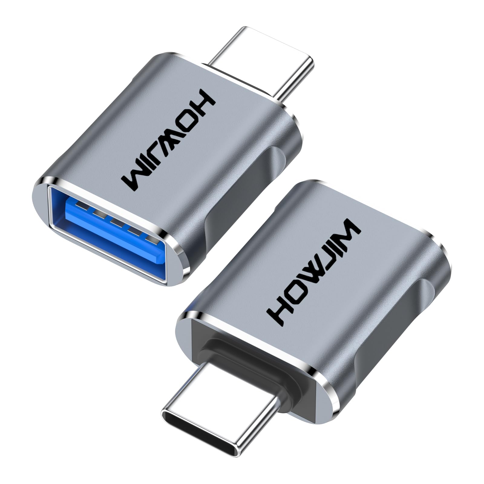 HOWJIM USB C auf USB Adapter 2 Stück,10Gbps Datenübertragung und Schnellladung,Typ C Stecker auf USB3.2 Buchse OTG Adapter für Phone 17/16/15,Pad Pro,M-acBook Pro/Air,D-ell XPS,Note-Book Grau