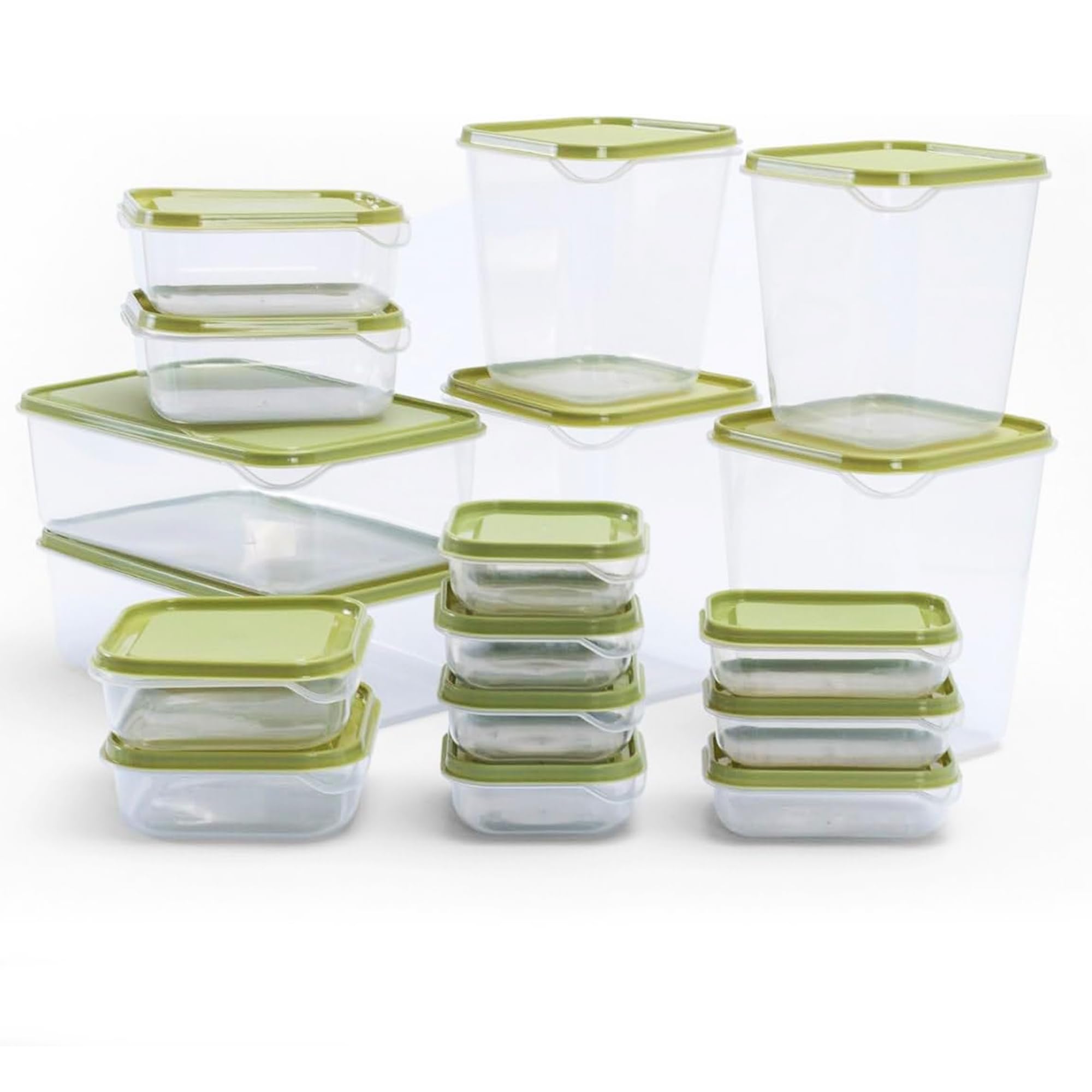 Aspire Uk Light Green 17 Piece Food Storage Containers Set With Lids, Bpa Free Plastic Kitchen Storage Boxes, Leakproof, Stackable Meal Prep Containers For Fridge, Freezer & Pantry Organisation