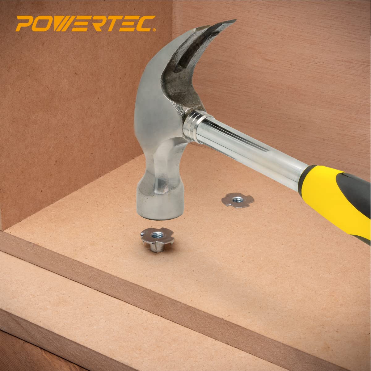 POWERTEC QTN1103 4 T 50 Pack | Pronged Tee Nuts 5/16 Inch-18 & 3/8-Inch – Threaded Inserts for Climbing Holds and Wood Working, 5/16"-18 x 3/8", (Pack of 50)