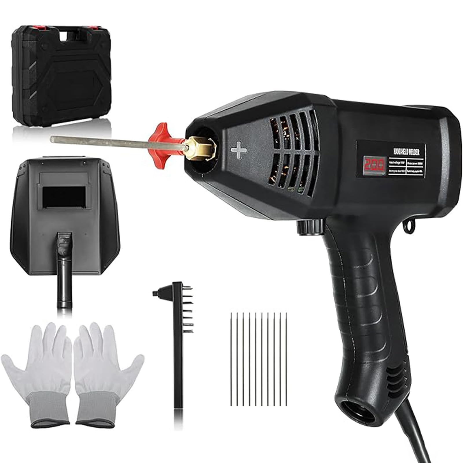 Máquina de soldadura de arco portátil de máquina de soldador de mano 20-200 campamento Pantalla digital IGBT Inverter con conjunto de herramientas de soldadura, para electrodos de soldadura de 1.6-3.2