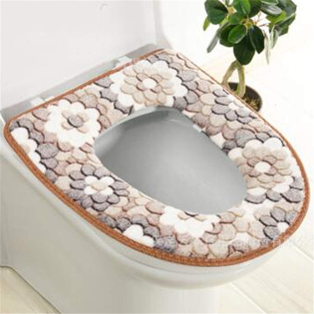 Toilet Seat Cover Set,Toilet Seat Cover Pad Soft Coral Fleece,Washable Toilet Seat Cushion for Bathroom (Brown)