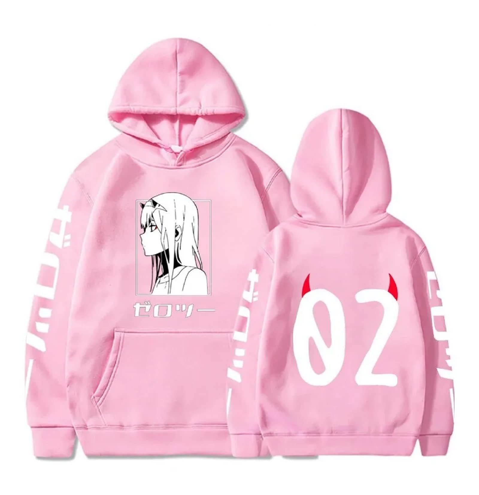 Darling in The FRANXX Cosplay Costume Zero Two Hoodie Pullover Sweatshirt for Men Women - Pink 01 Small