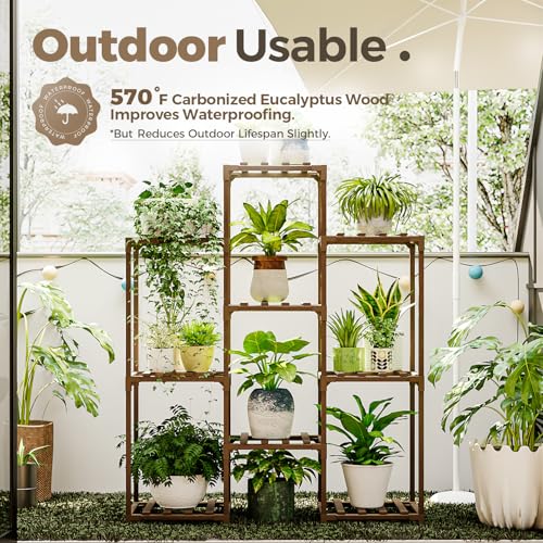 image for Bamworld Plant Stand Indoor Plants Shelf Outdoor Wood Plant Rack for 4