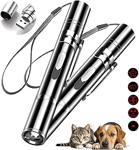Laser Pointer Cat Toys, Cat Laser Pointer Toy with Three Light Modes, Five Adjustable Patterns,USB Portable Charging, Interactive cat Toy Multifunctional and Portable(2Pcs)