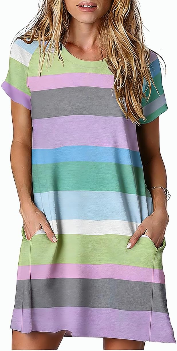 Alaster Women’s Casual Summer T Shirt Dress Loose Short Sleeve Tunic Dress with Pocket for Women