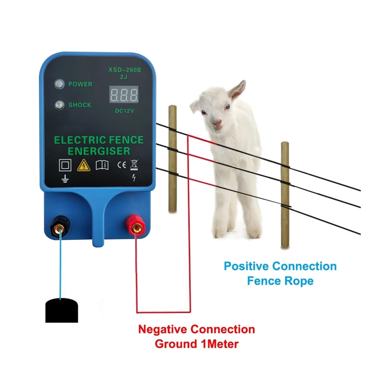Pastor Electrico, Cerca eléctrica de 10 km for animales, energizador de pulso de 12 V con panel de visualización digital, aisladores y herientas for cercas eléctricas de granja.
