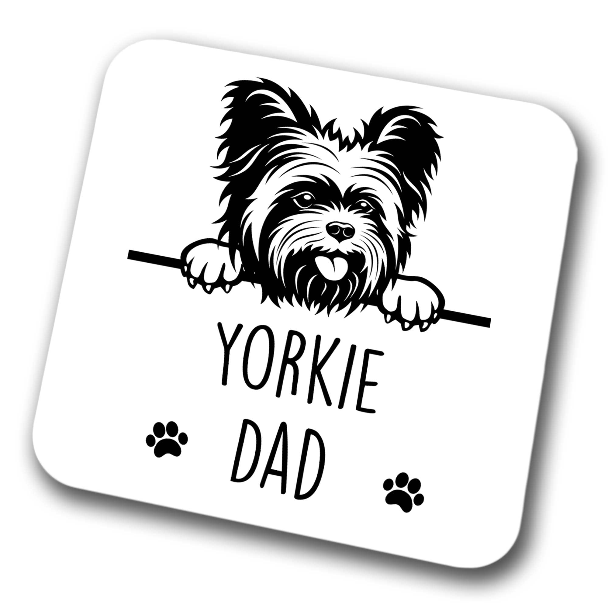 Faithful Prints Boys Yorkie Dad Coaster Pet Present Yorkshire Terrier Dog Mum Dad Friend Joke Funny Gift Birthday Christmas, Hardboard Coaster