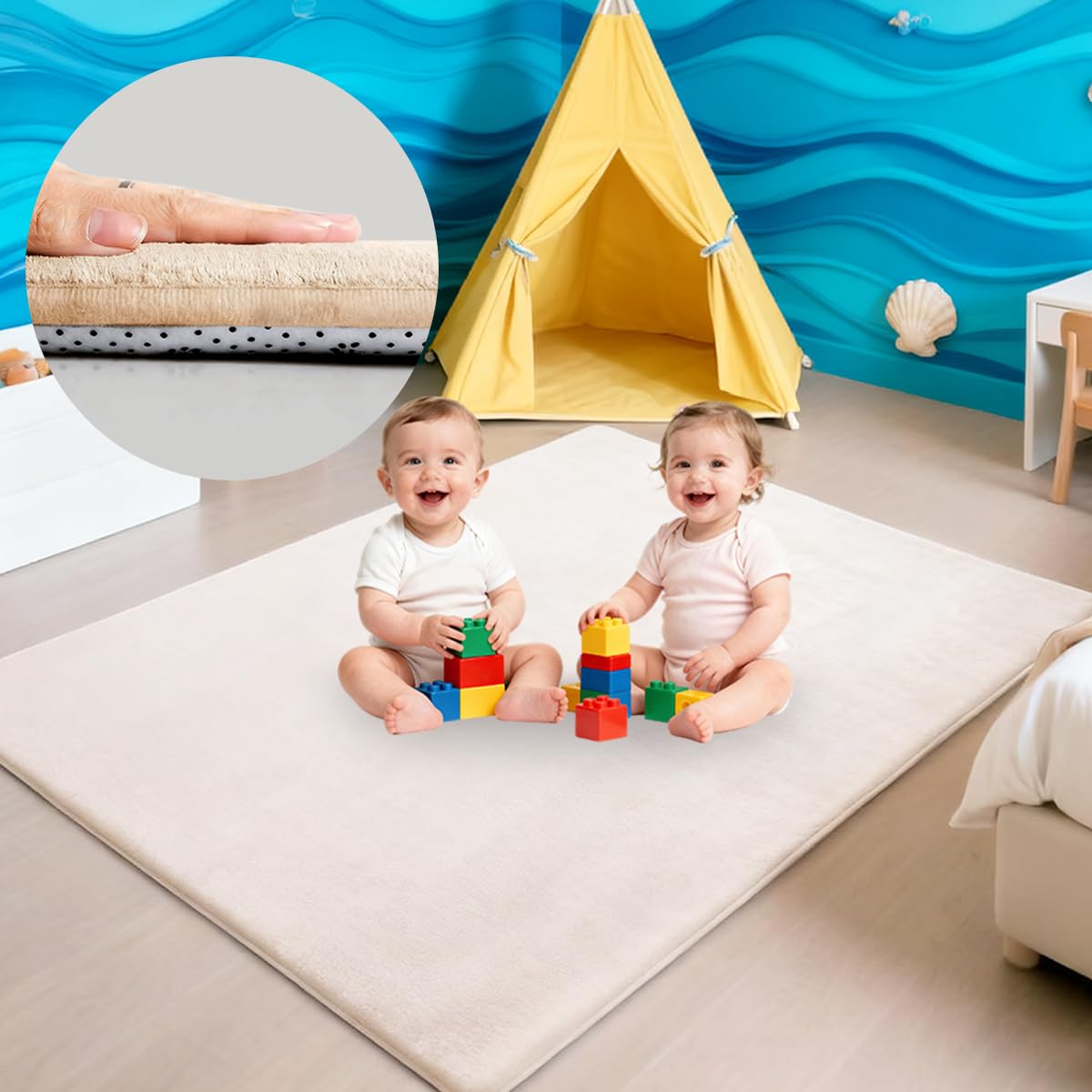 2cm Dicke Faltbare Krabbelmatte Baby, Spielmatte mit Rutschfester Unterseite, Weiche Bodenmatte aus Memory-Schaum, Teppich Kinderzimmer, Spielmatten für Laufgitter, 180 x 180 cm