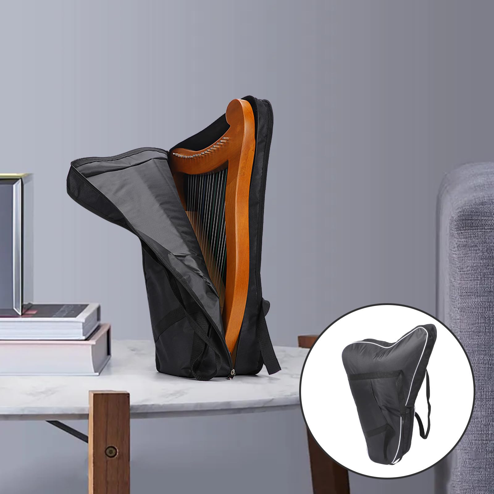 Étui de Transport pour Harpe-lyre en Tissu Oxford Noir, Paquet de Rangement Épais et Rembourré, Pratique et Résistant aux Rayures pour 19 Cordes et 15 Cordes