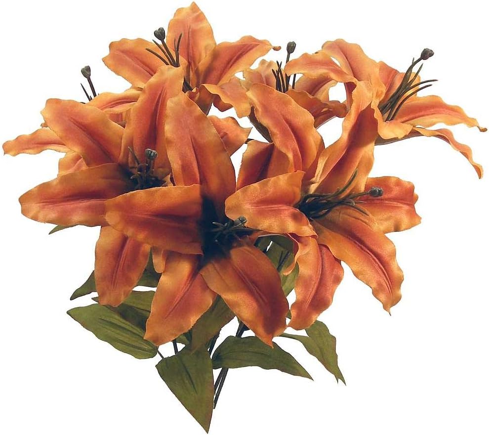 Factory Direct Craft Dark Orange Poly Silk Tiger Lily Floral Bush for Fall and Autumn Decor