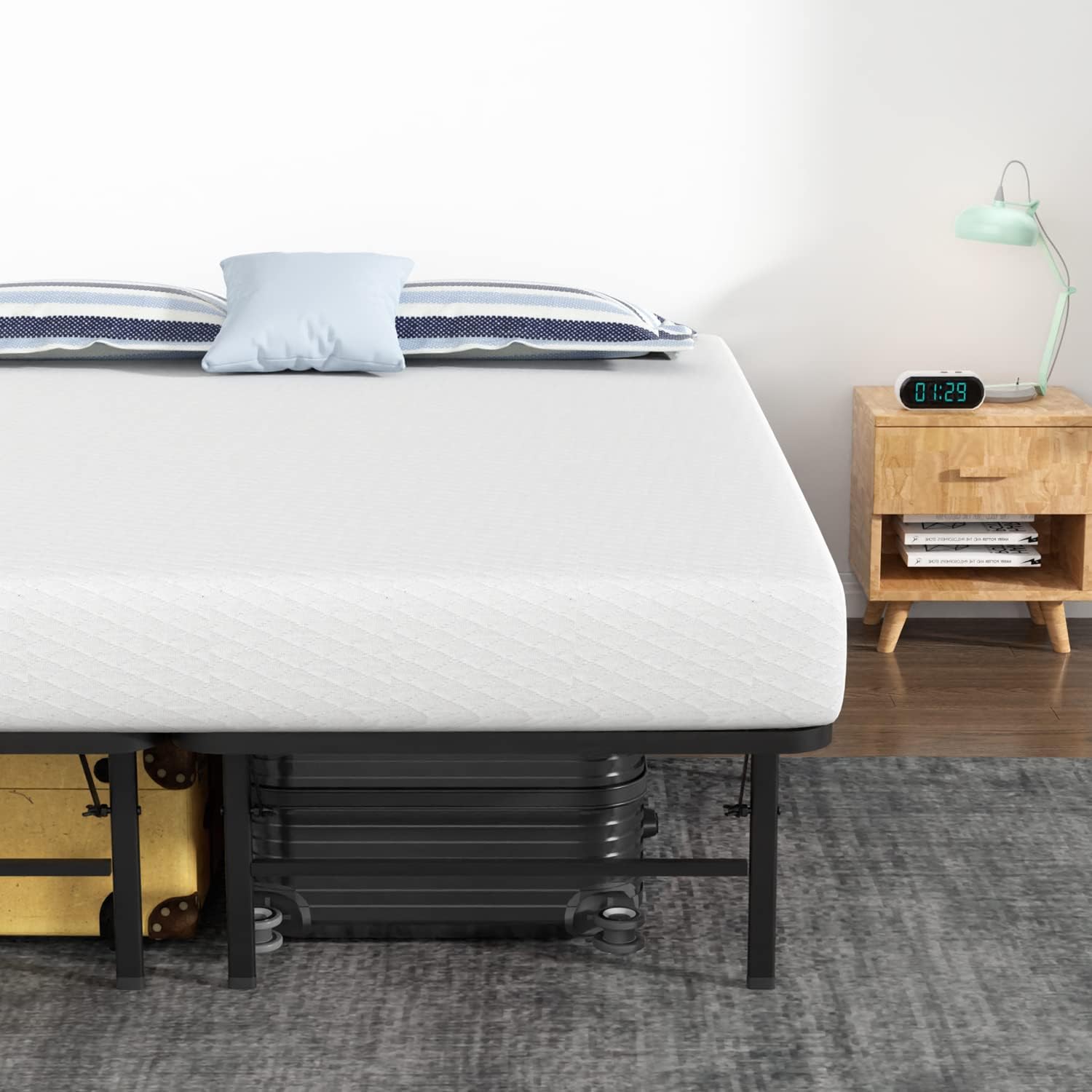 14 inch Metal Platform Bed Frame with Steel Slat Support, Mattress Foundation with 8-inch Memory Foam Mattress CertiPUR-US Certified, Full