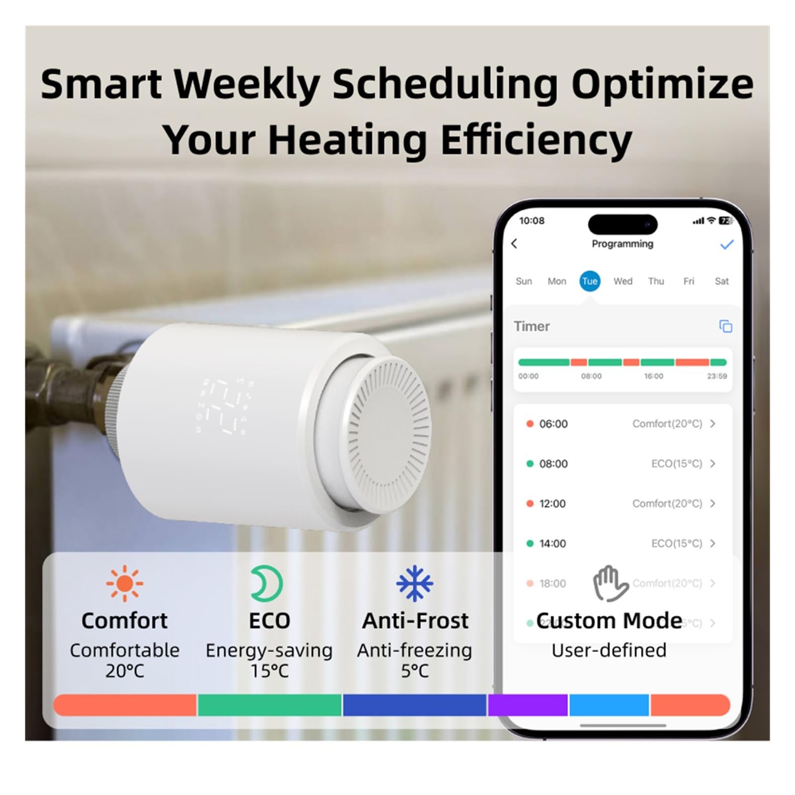 Inteligentny termostat, Inteligentny, programowalny, zdalny regulator temperatury ogrzewania z termostatycznym zaworem WiFi