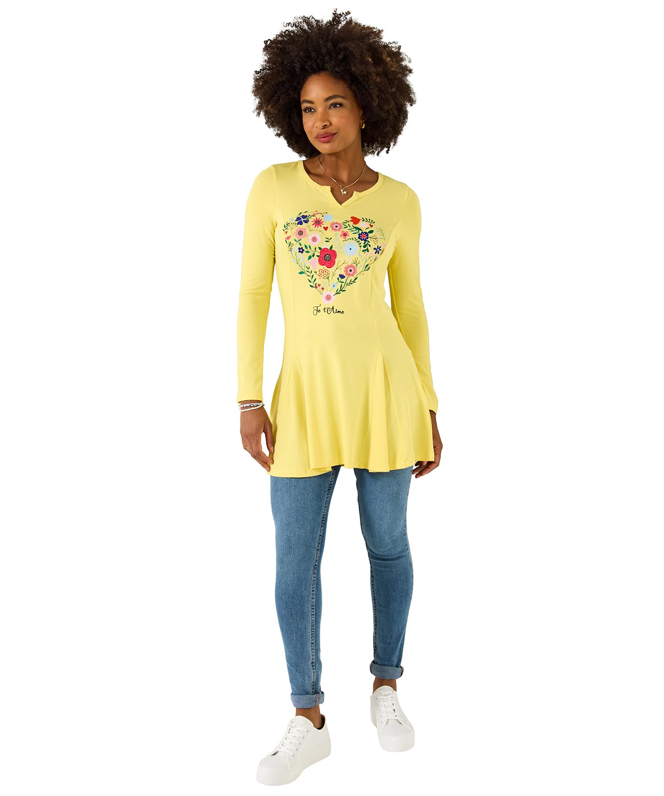 Joe Browns Women's Floral Heart Graphic Tunic Top, Relaxed, Yellow, UK 18