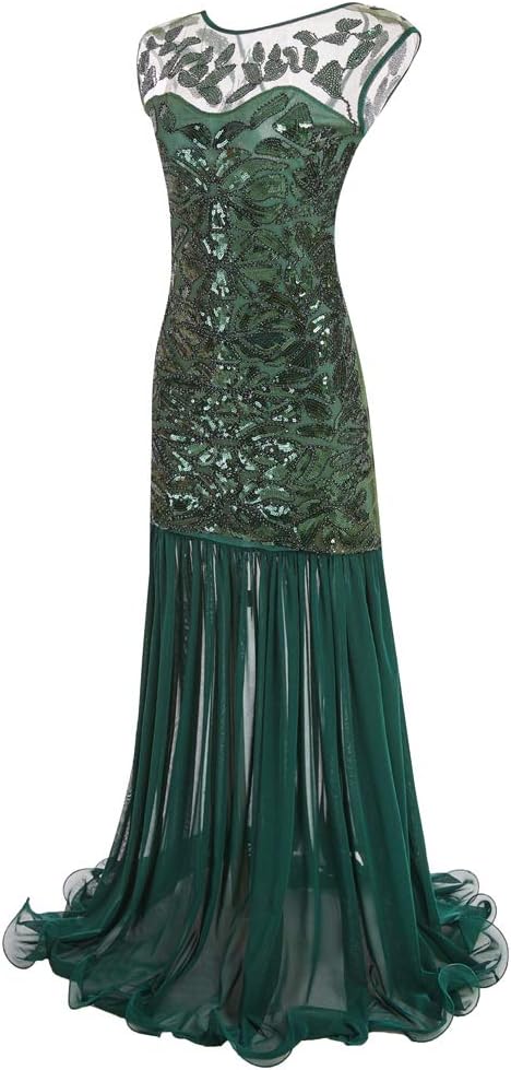 [FIDEMM] レディース ビンテージ 1920s ロングドレス Gatsby パーティー カジュアル ビーズ スパンコール ノー