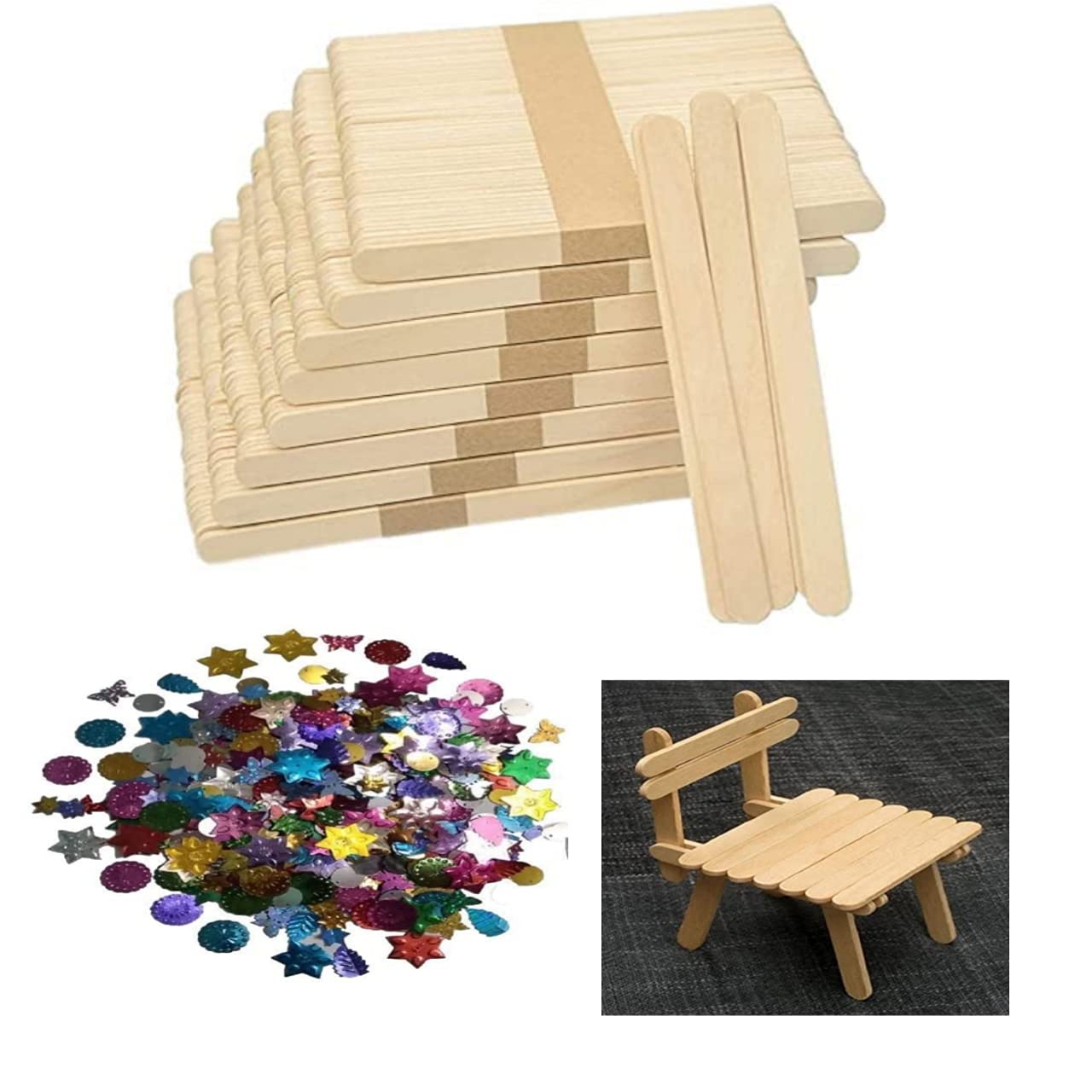 IMTION (100 pcs Wood Ice Cream Stick + Decoration Stone 100 pcs Approx) use of Project Work ice Cream Wooden Stick