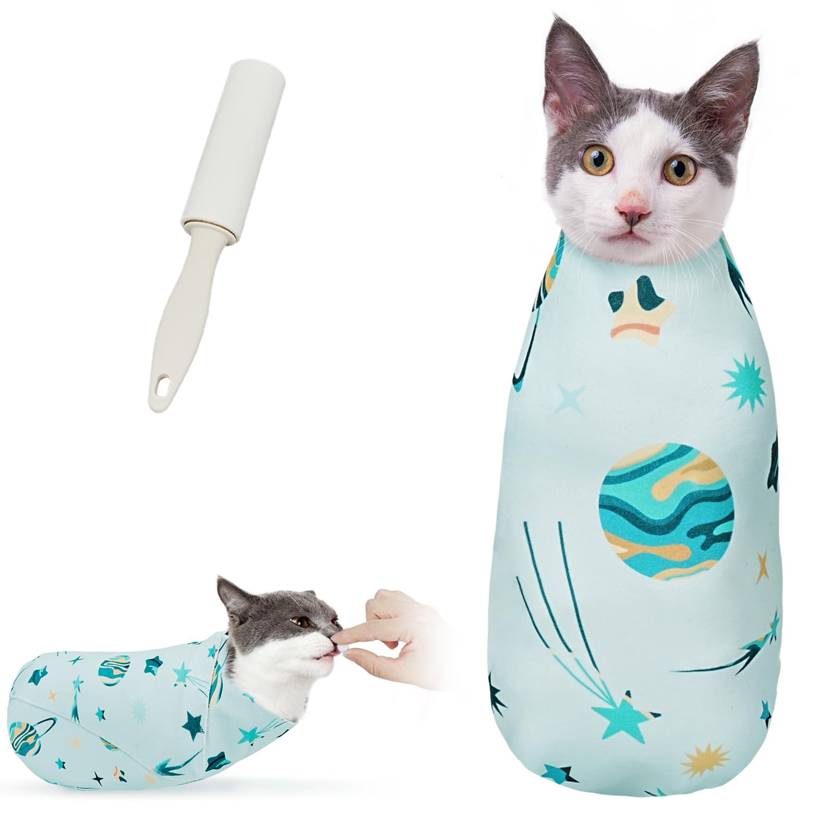 Cat Wrap for Cutting Nails, Self-Adhesive for Grooming, Anti-Scratch Cat Swaddle Wrap for Medicine, Nail Clipping, Teeth Brushing, Ear Cleaning