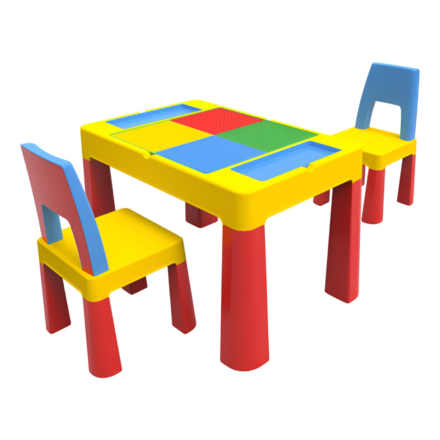 SYGA Kids Toy Table & Chair Set, Multifunctional Desk with Large & Small Block Surface, Lego Compatible, for Drawing & Study (Yellow – 1 Table & 2 Chairs)-image-31
