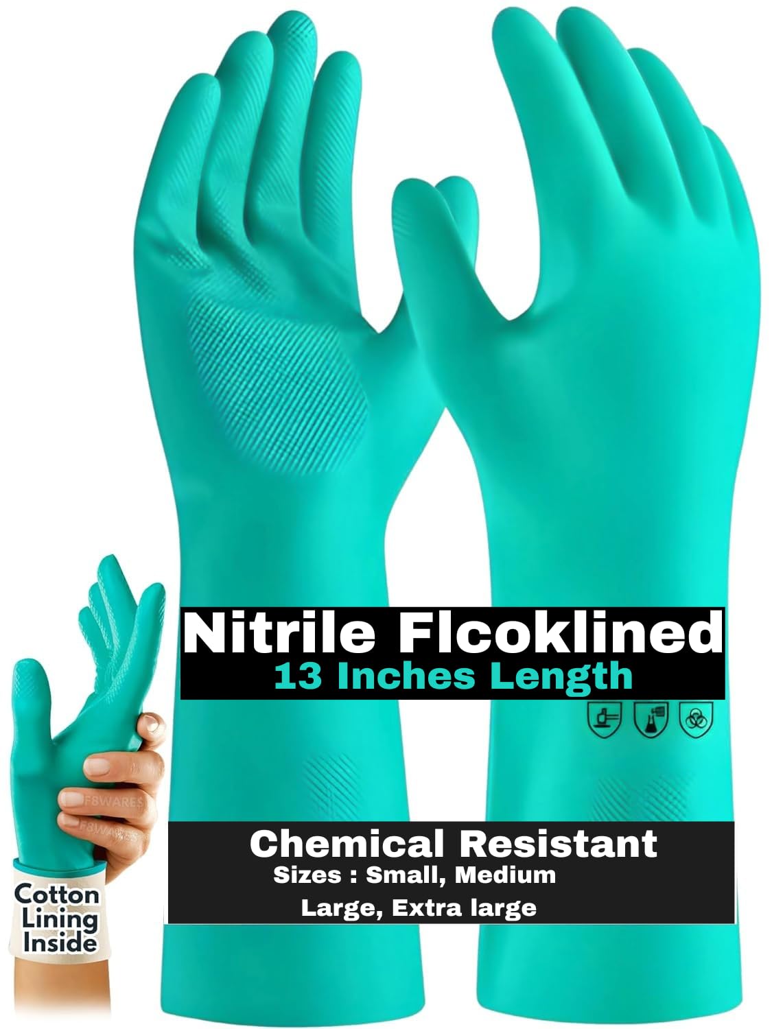 13 Inch Long Nitrile Rubber Gloves For Chemical Use - Hand Gloves For Bathroom Cleaning - Hand Gloves For Washing Utensils - Washing Gloves For Kitchen Tools & Cleaning Supplies,1 Pair (Small)-picture-12