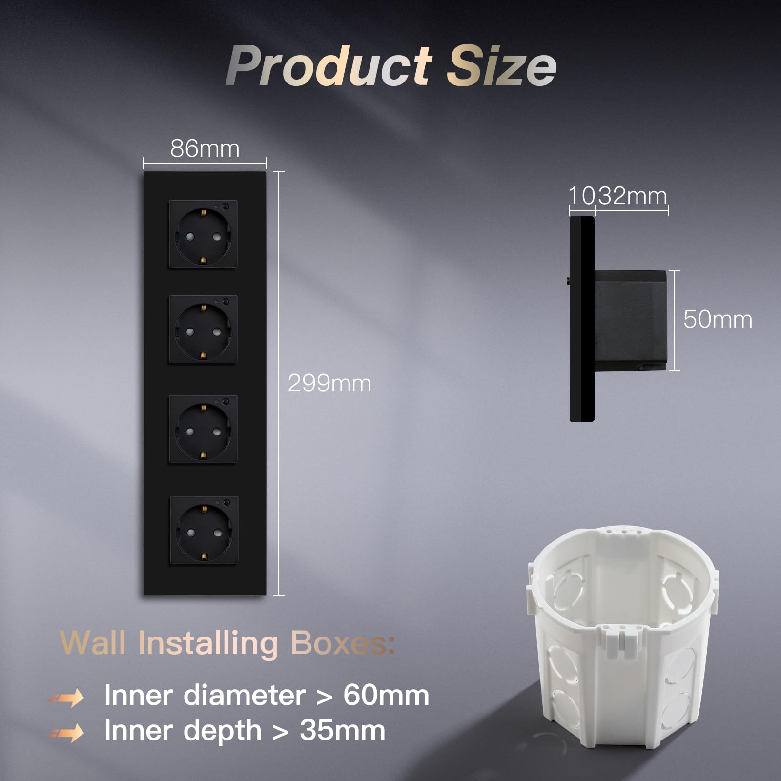 BSEED Schuko WiFi 4-krotne gniazdko podtynkowe z monitorowaniem energii, 3 opakowania 16 A Smart Alexa, sterowanie aplikacją, praca z Alexa/Google Home, pomiar zużycia prądu, harmonogram, timer, tylko 2,4 GHz, czarne