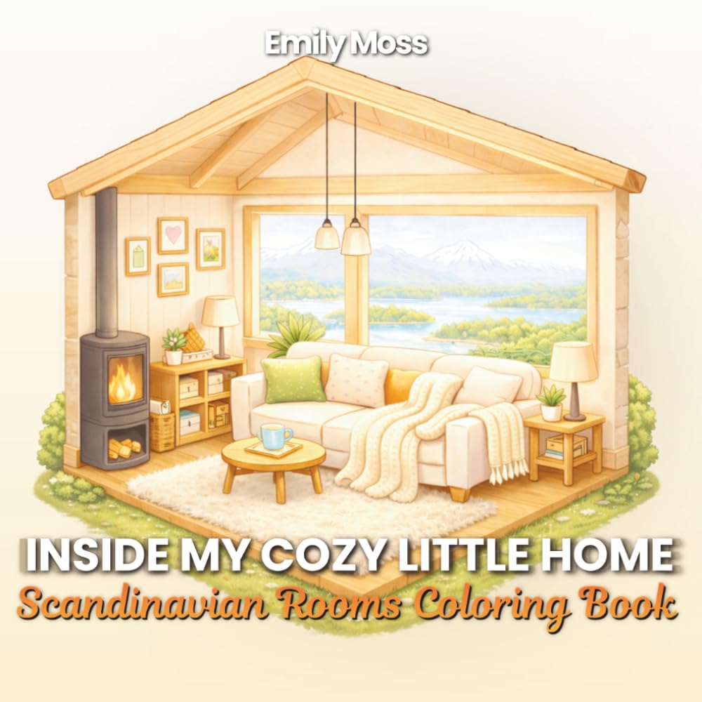 Inside My Cozy Little Home: Scandinavian Rooms Coloring Book For Adults: Featuring 40 Relaxing Swedish, Norwegian, Danish, Finnish, and Icelandic ... Cozy Nordic Decor and Peaceful Home Scenes