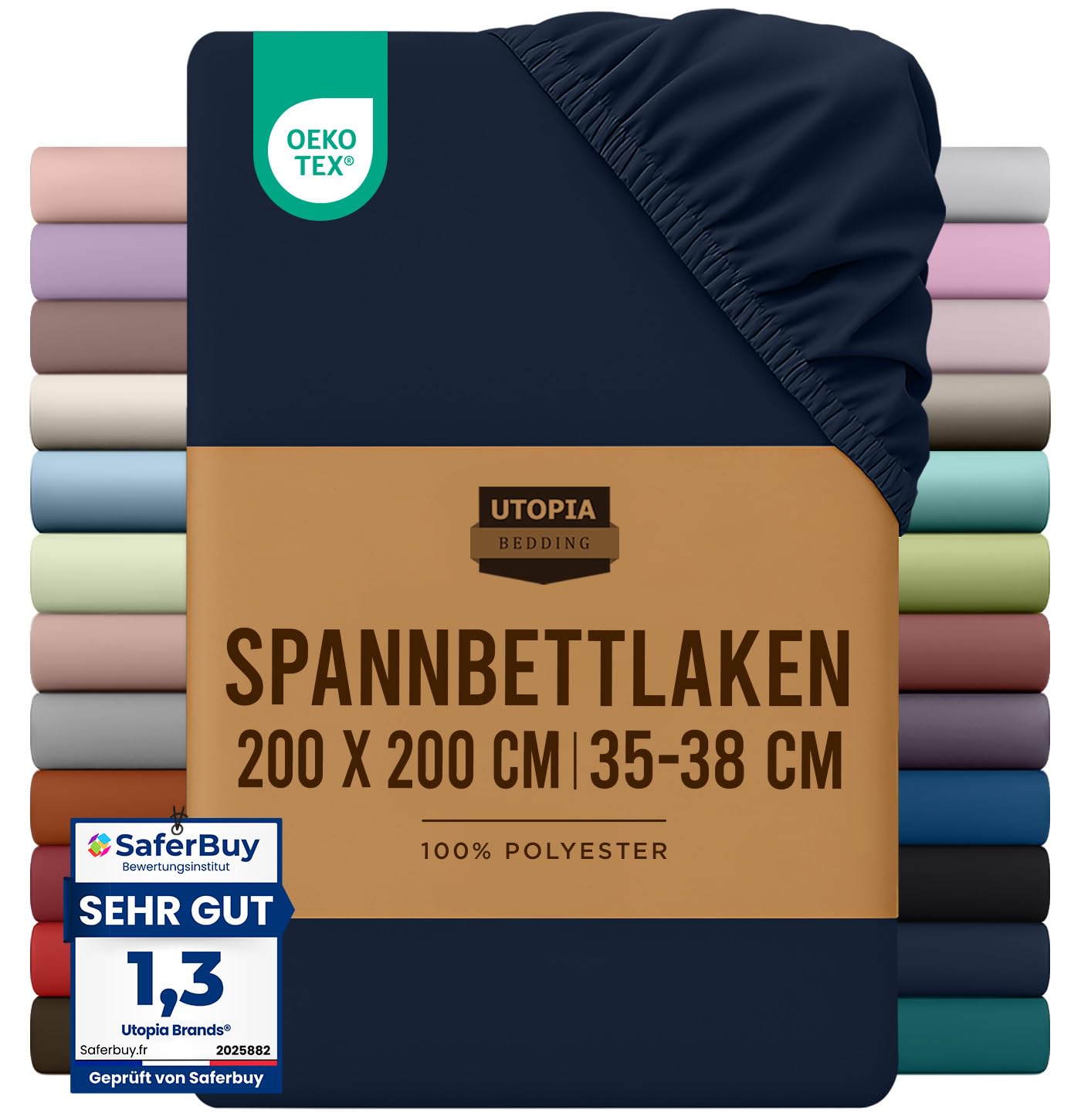 Utopia Bedding - Spannbettlaken 200x200cm - Marine Blau