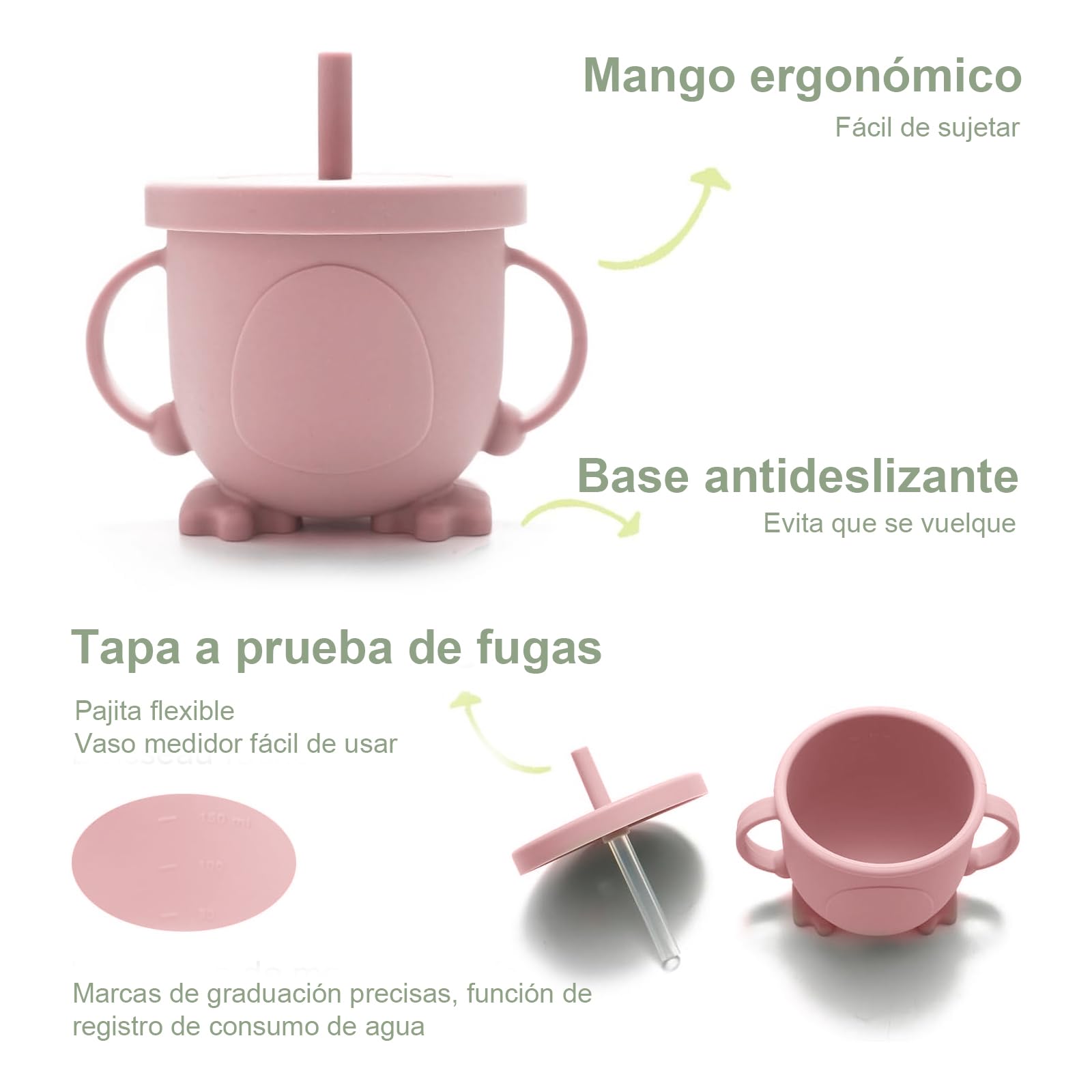 Juego de vajilla infantil de silicona, 8 piezas (plato de bebé con ventosa, cuchara, tenedor, cuenco, babero, vaso), sin BPA, lavavajillas y microondas, azul (rosa)