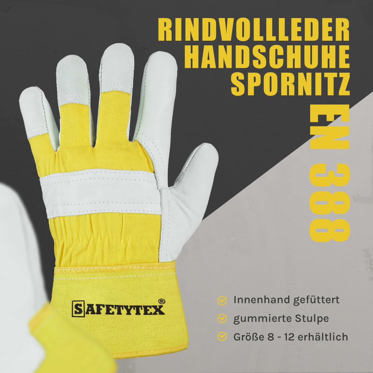 Safetytex Rindvollleder Arbeitshandschuhe EN388 robust (Gr. 10, 24 Paar) | Lederhandschuhe für Bau- und Gartenarbeit, doppelt genähte Nähte, strapazierfähig, langlebig, hoher Komfort