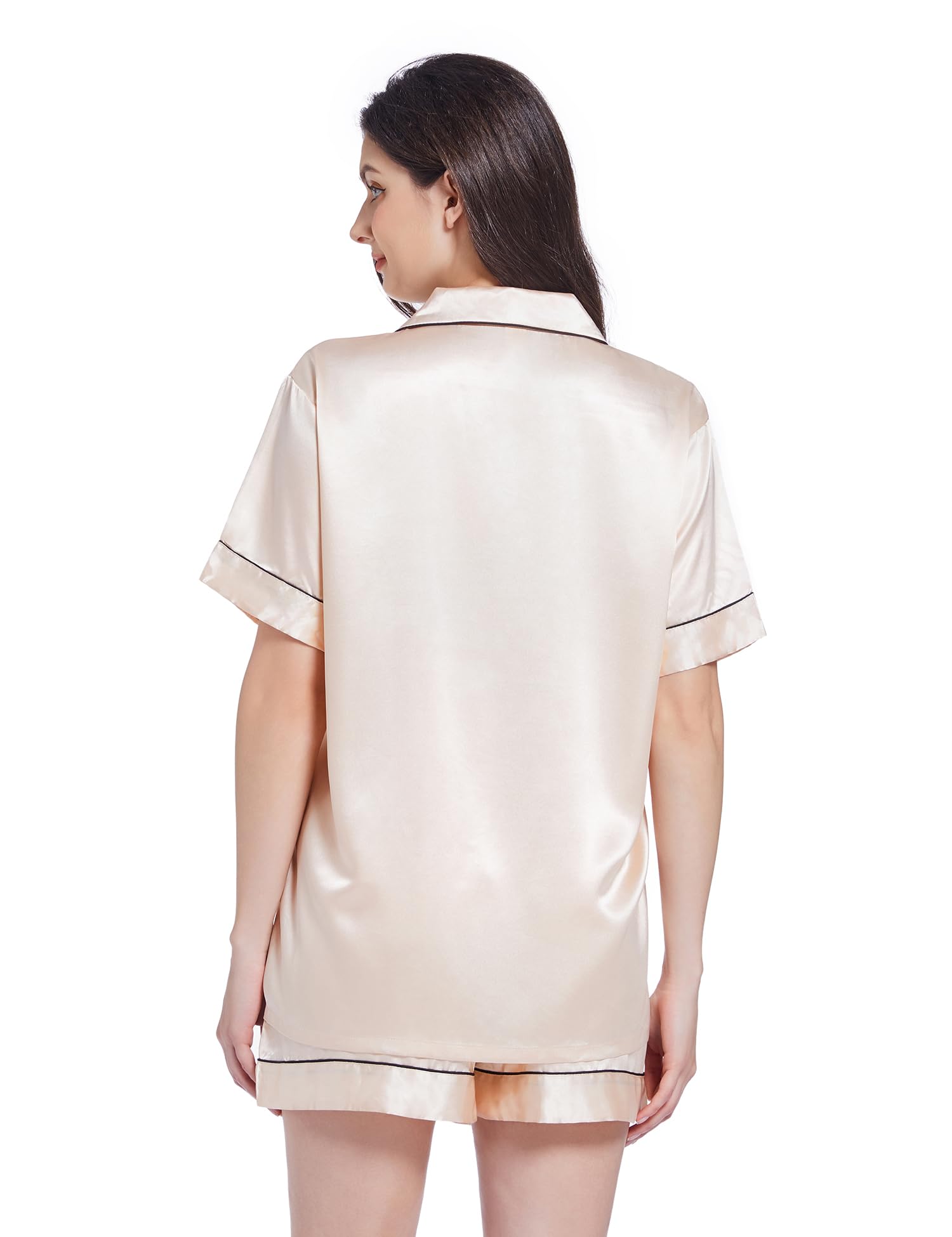 Ensemble de pyjama en satin de soie pour femme : pantalon de pyjama à manches courtes 2 pièces doux boutonné vêtements de nuit pour femme