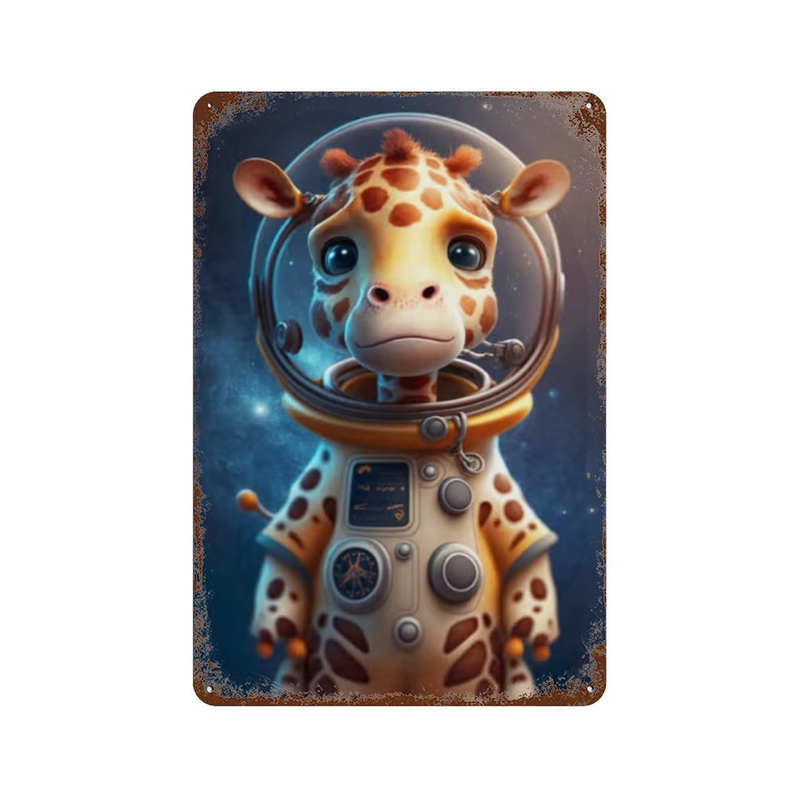 Giraffe Astronaut Space Suit Rusty Metal Tin Sign 11.8"x7.9", for Basement, Hobby Room And Garage Decor, Retro Wall Decor