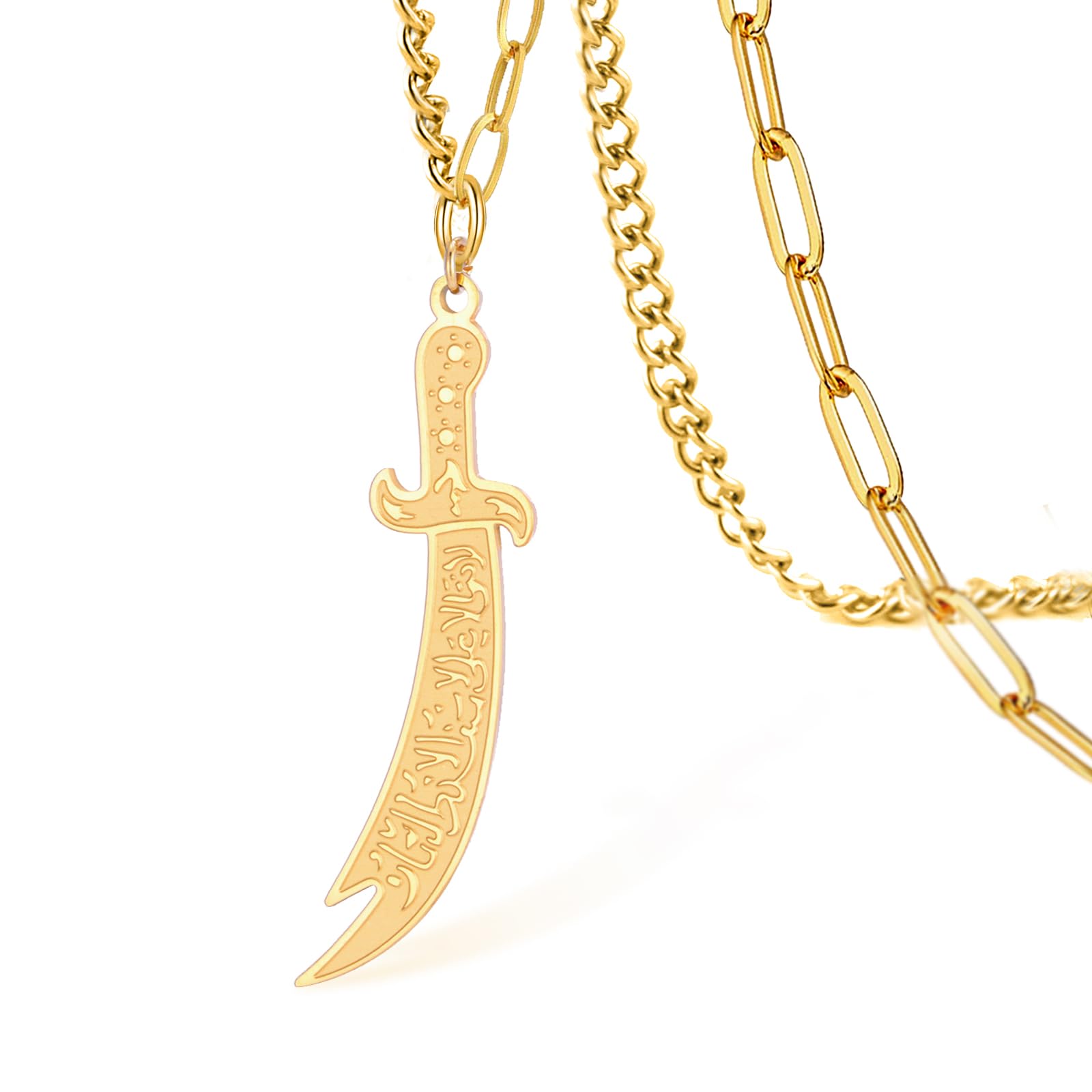 VASSAGO Sword Necklace for Men Women Zulfiqar Sword Necklace Imam Ali Zulfiqar Pendant Arabic Rune Islamic Muslim Jewelry Talisman Amulet Religious Gift