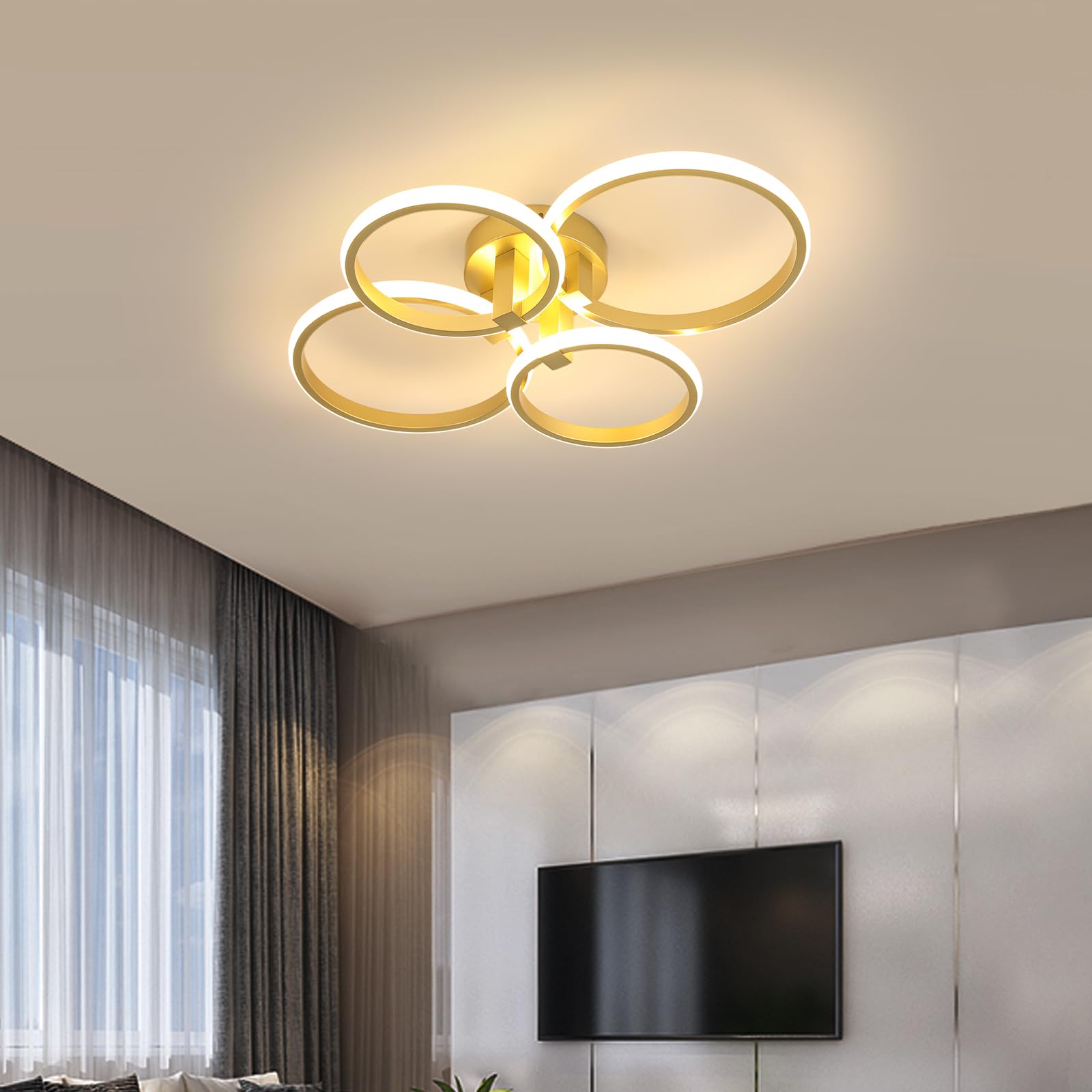DELIPOP Plafoniere LED Moderno Oro, Lampada da Soffitto 56W 6300LM 3000K | Rotondo Lampadario per Soggiorno, Camera da Letto, Sala da Pranzo