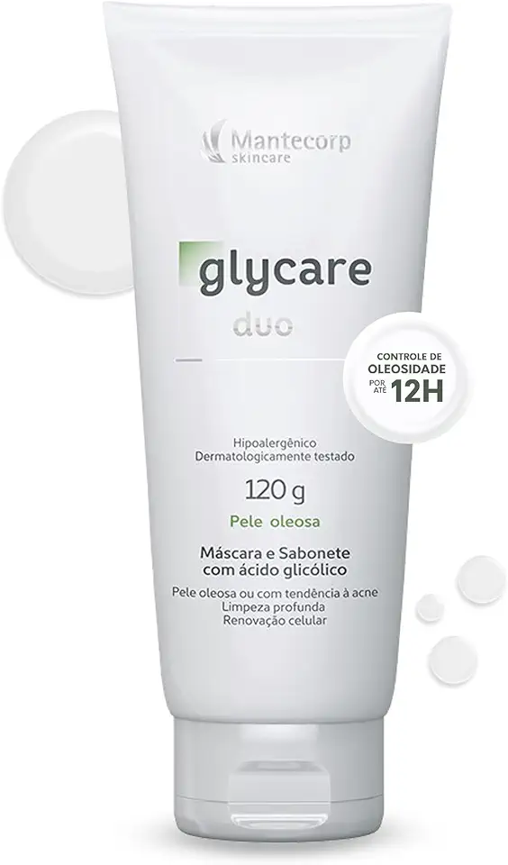 Duo Sabonete e Máscara Facial Glycare – 120g – Limpeza em Um Só Produto – Ajuda a Controlar a Oleosidade e Melhorar a Textura da Pele – Mantecorp