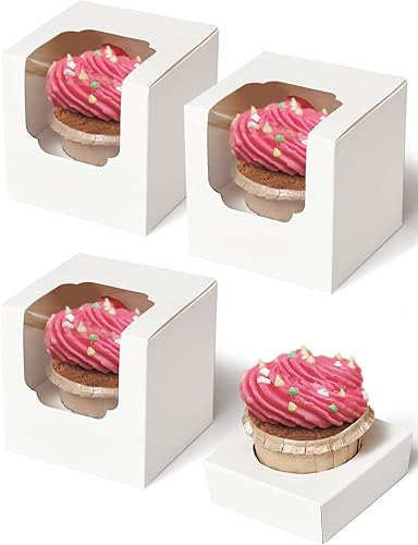 Miniatura 11 de Happyhiram Cajas de Cupcakes con Forma de Corazón 25 Piezas, Caja Individual para Cupcake con Inserto y Ventana para Cajas de Regalo del Día de San