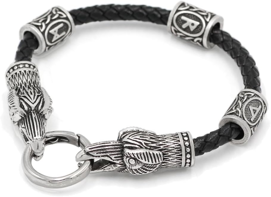 Viking Real Leather Amulet Odin Raven Bracelet with Viking Knot Amulet Gift Bag in 3 Size Suite for Man and Women