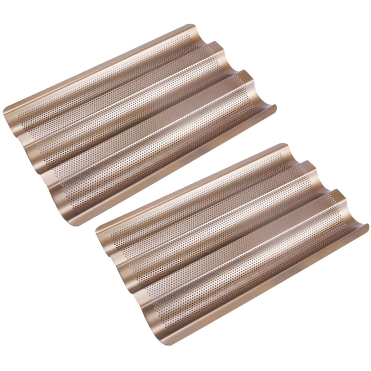 Moules à Français pour Cuisson Lot de 2 en Acier Carbone Antiadhésifs Design Perforé à 3 Vagues de Baguettes Maison