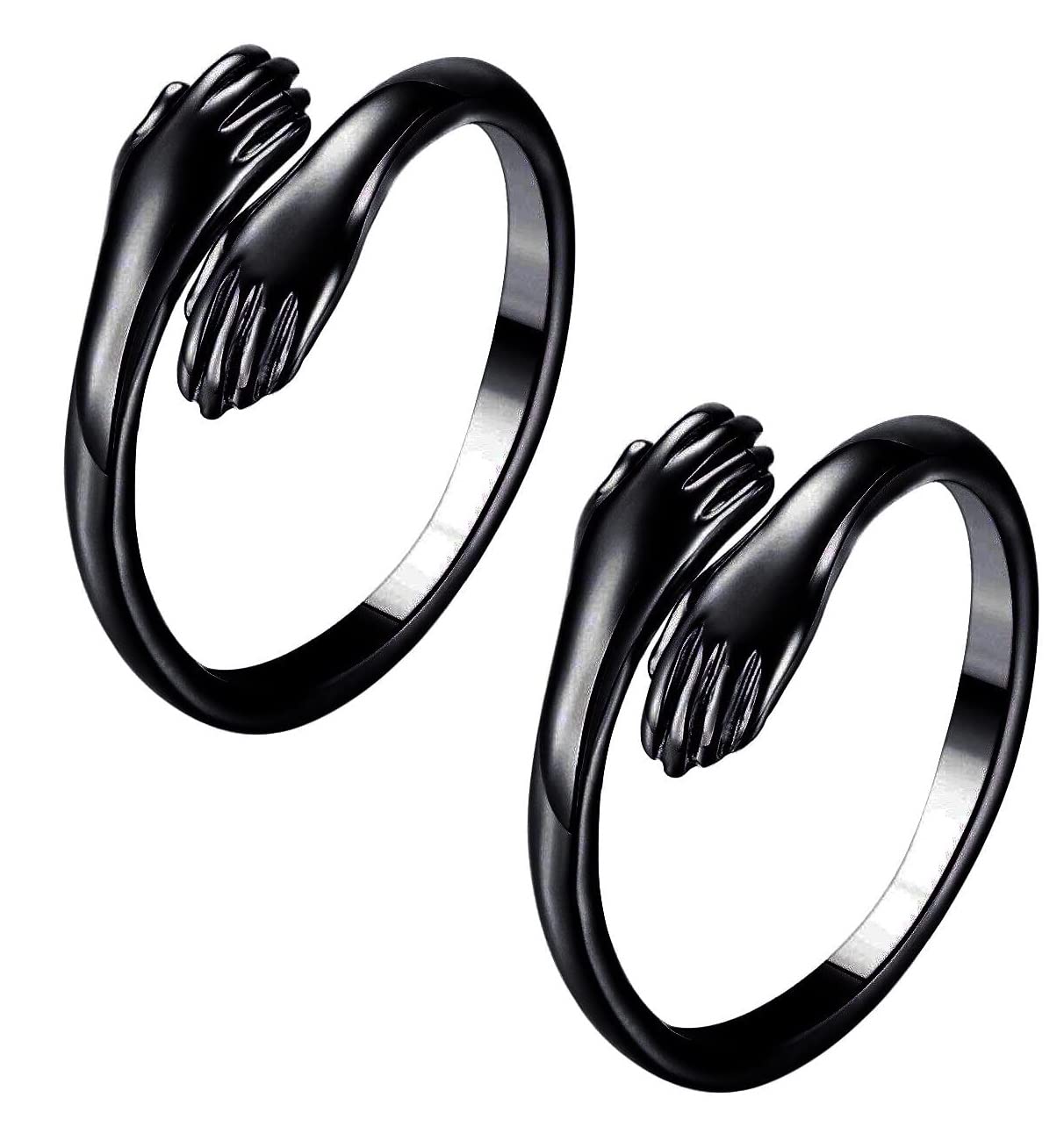 Uniqon Set Of 2 Stainless Steel Love Forever Black Color Valentine's Day Romantic Love Couple Promise Embrace Statement Anniversary Adjustable Hand Hug Me Thumb Finger Ring-image-17