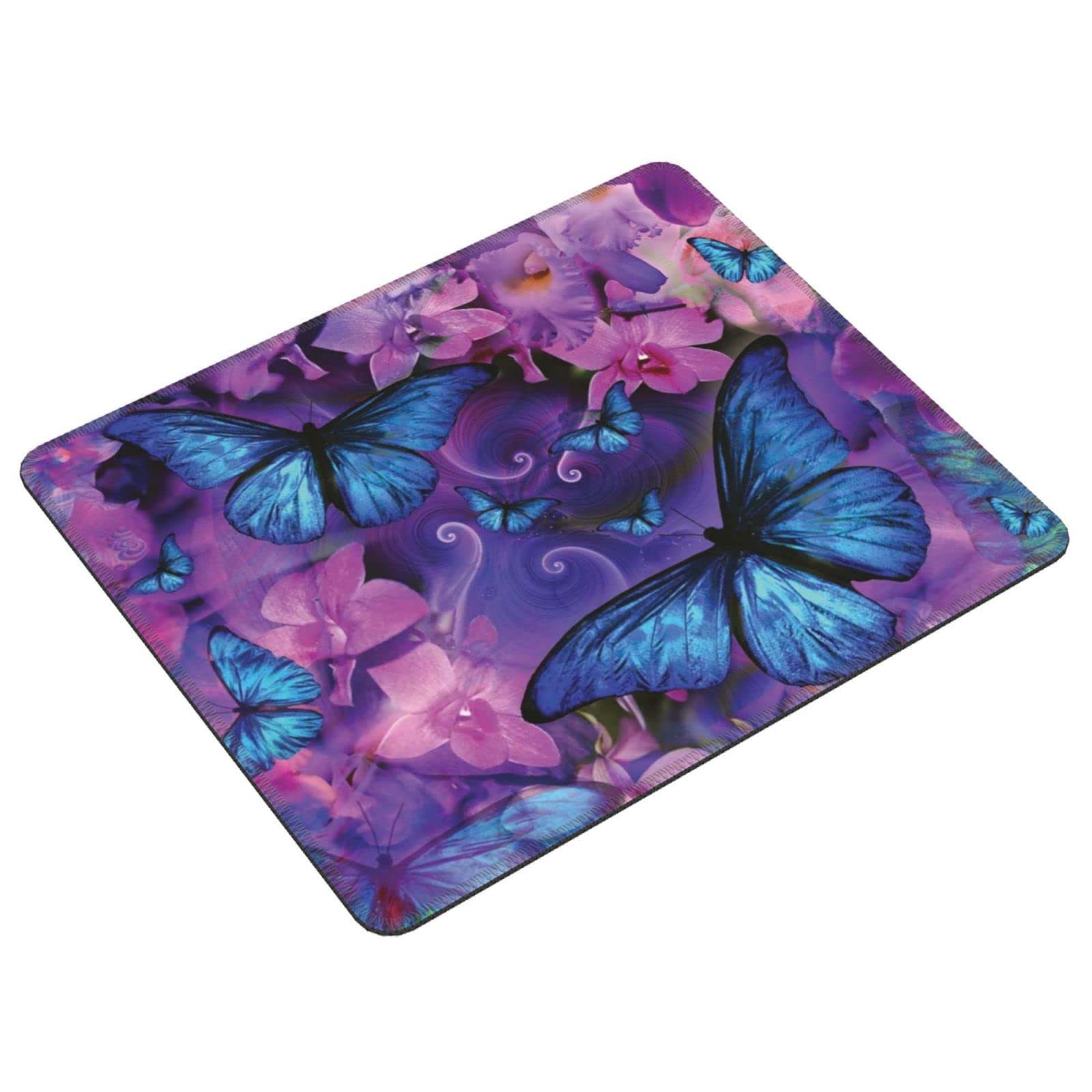 Tappetino per mouse colorato a forma di farfalla con bordo cucito, misura XL, tappetino per mouse da 30,5 x 30,5 cm, base in gomma, antiscivolo, per computer portatile, PC e giochi