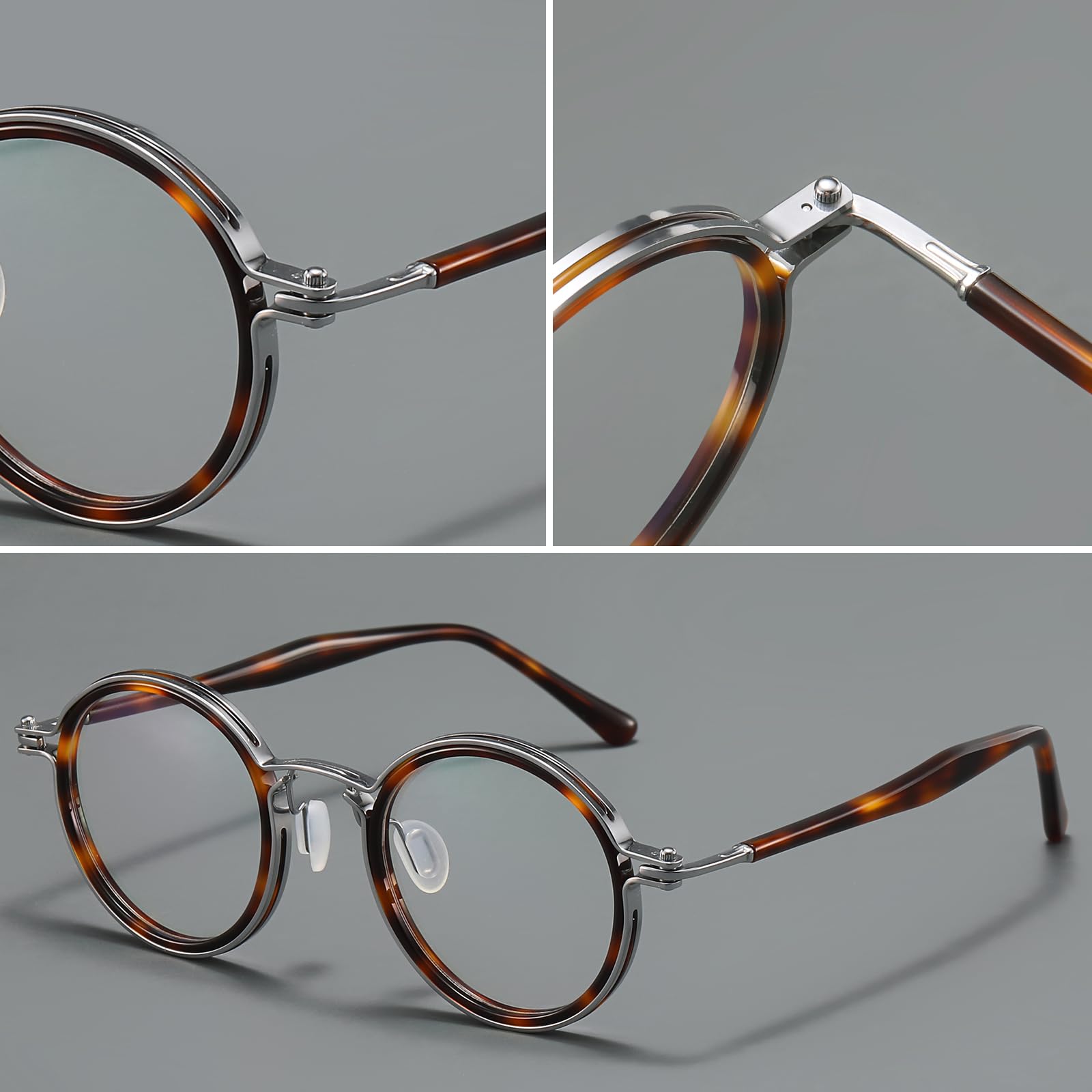 JOLLYNOVA Tate - Marco de gafas graduadas de acetato de titanio retro, gafas redondas de lujo con lentes de luz azul