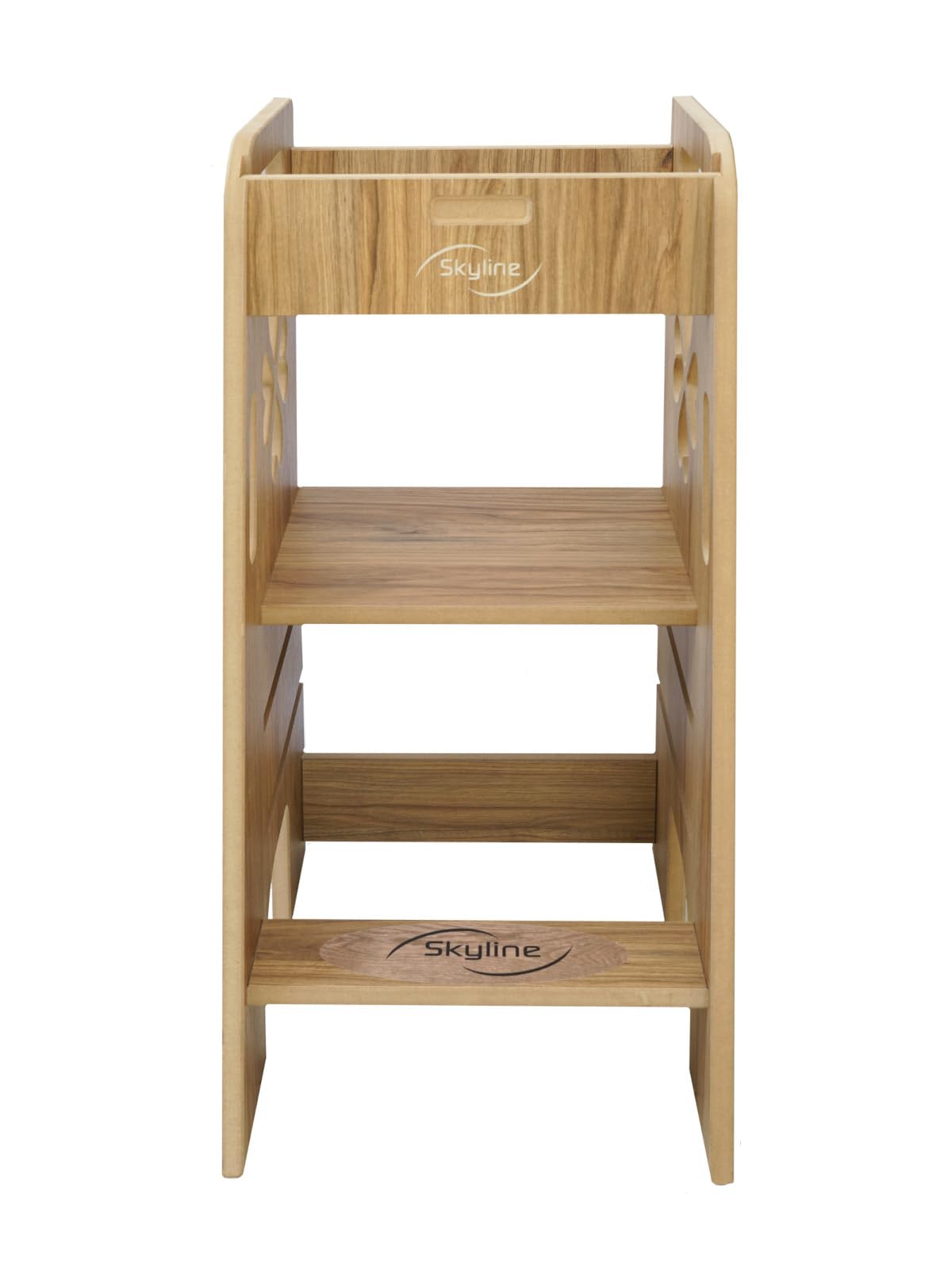 Skyline Steh Lernturm Baby ab 1 Jahr Montessori Learning Tower Höhenverstellbar Tritthocker Kinder Indoor Möbel Kinderzimmer Trittschemel Kitchen Helper Hochstuhl (Holzimitat mit Klee)