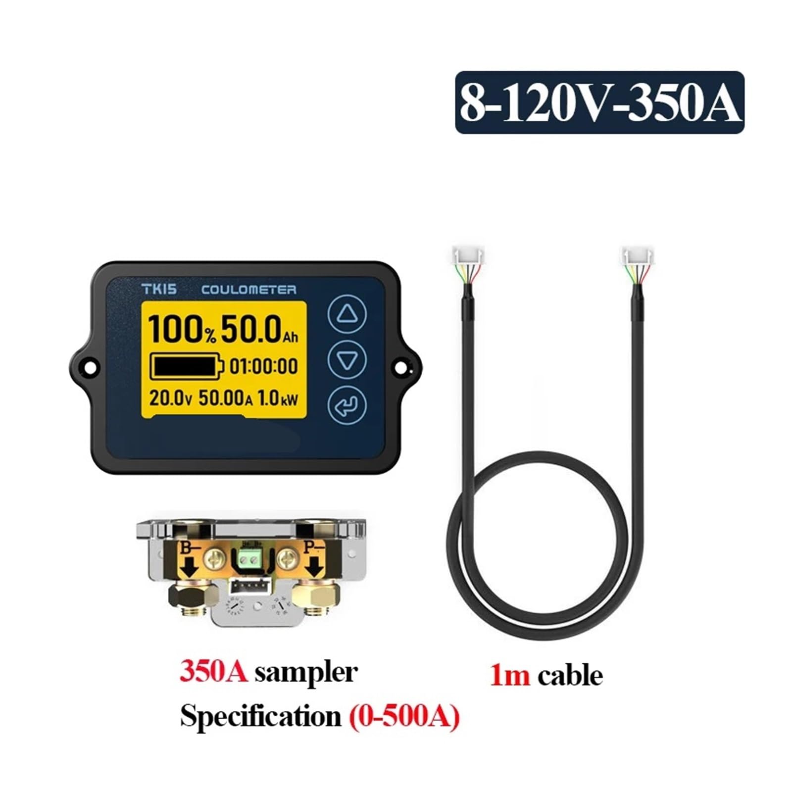 Coulómetro DC 8-120 V Indicador de Capacidad batería Probador vehículo precisión Profesional Voltaje y Corriente(350A(0-500A))