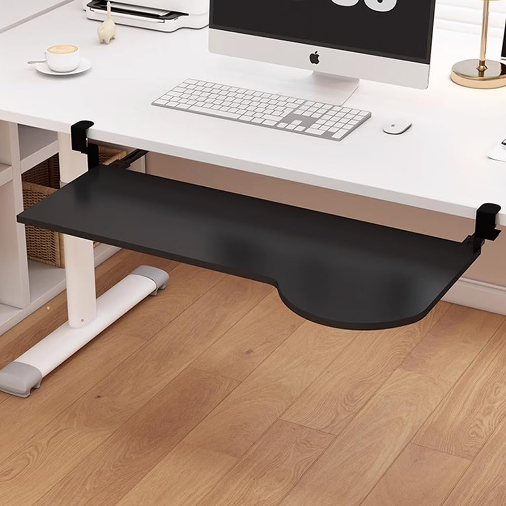No-Drill wysuwana taca na klawiaturę, 61 cm, uchwyt pod biurko, klips na biurko, platforma, łatwa w użyciu, czarna, 60 cm dla ergonomicznej optymalizacji miejsca pracy