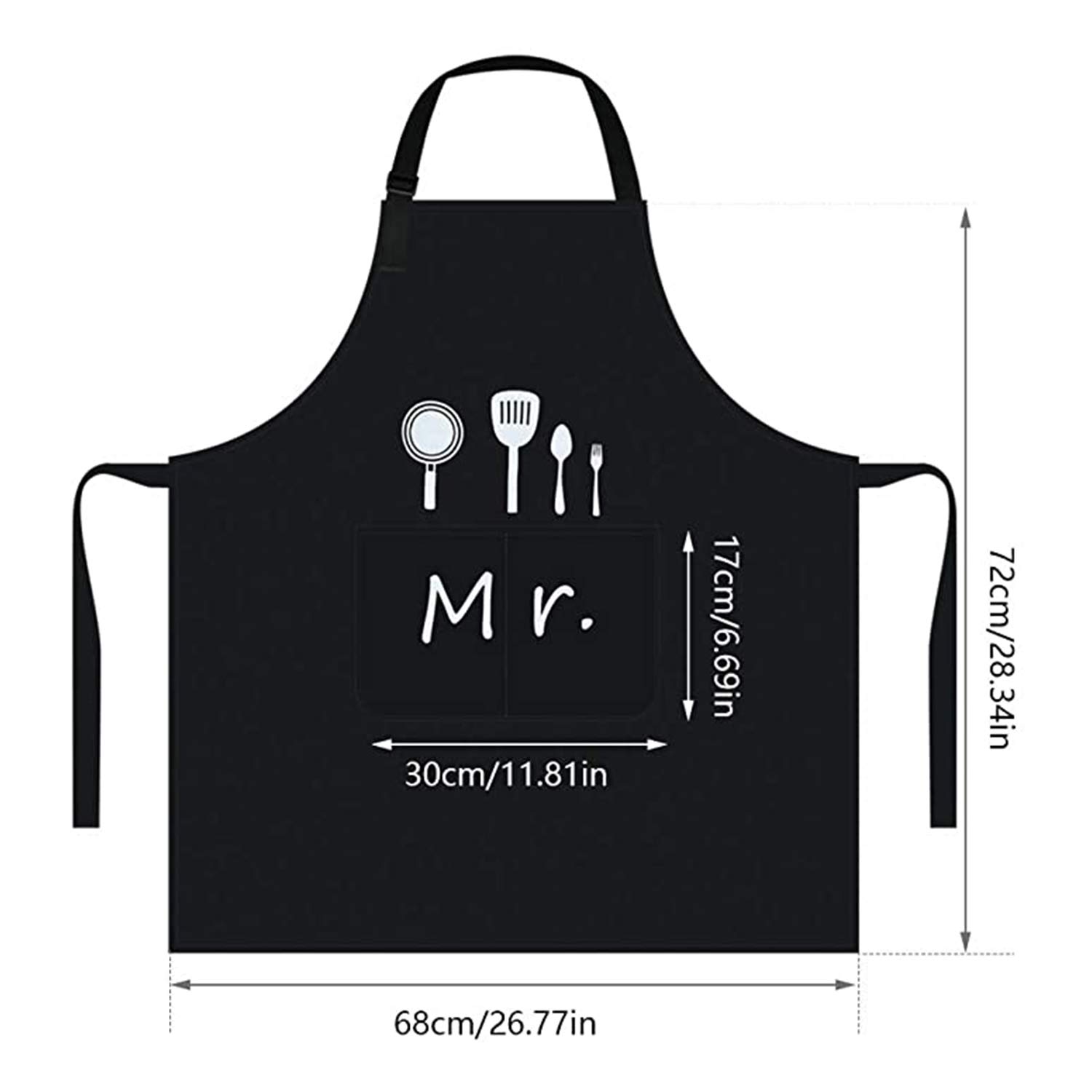 Mr & Mrs fartuch kuchenny, fartuch kuchenny z regulowanym pałąkiem na szyję i 2 kieszeniami, może być używany na wieczory przy grillu dla mężczyzn i kobiet w ogrodzie