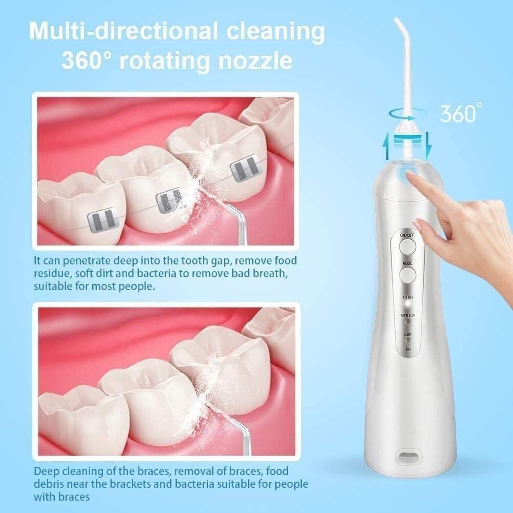 GeRRiT Idropulsore Senza Fili for Denti, Irrigatore Orale Dentale Professionale, Pulitore for Denti Portatile e Ricaricabile Impermeabile con Durata della Batteria Potente for Viaggi a Casa, Cura di A