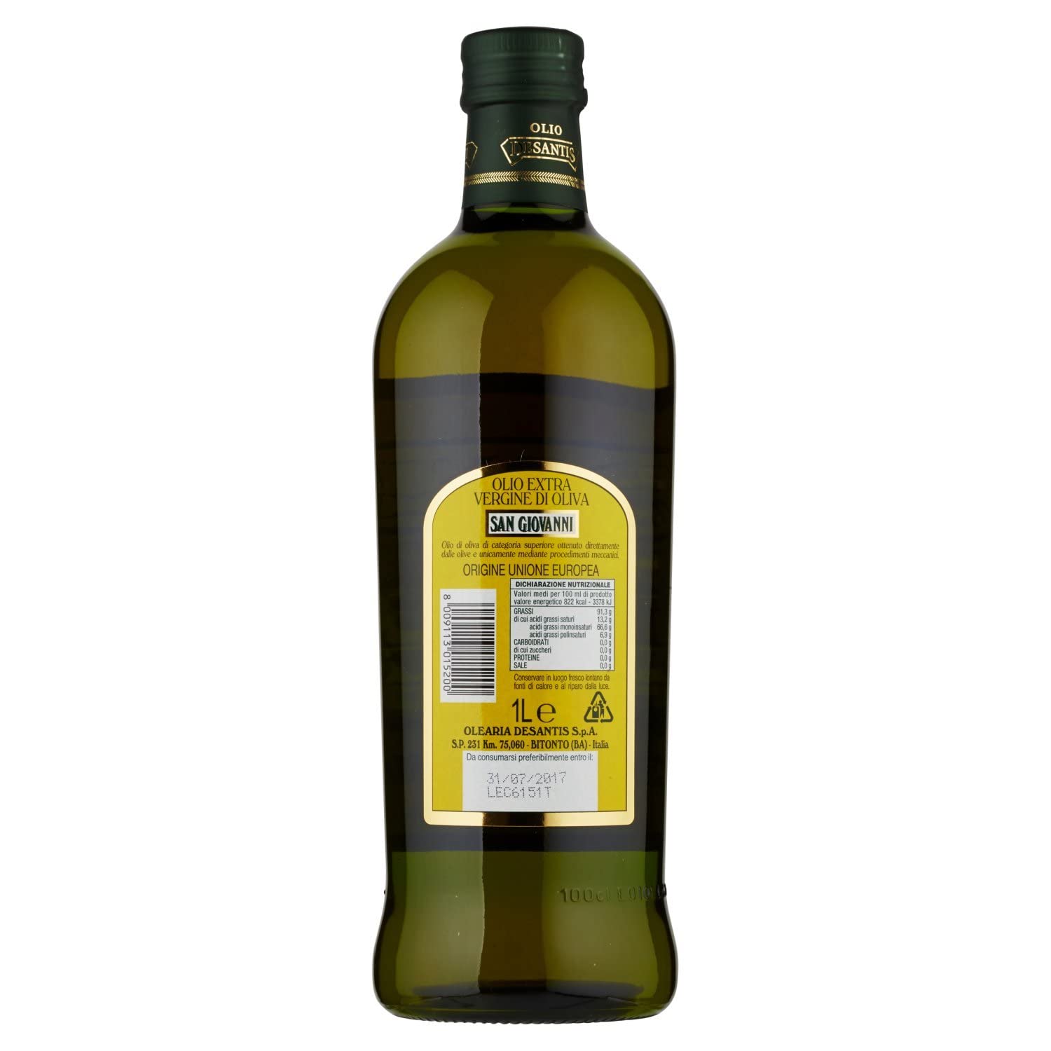 Lot de 3 huiles d'olive Desantis San Giovanni extra vierge Olio Extra Vergine di Oliva + Italian Gourmet Polpa 400 g