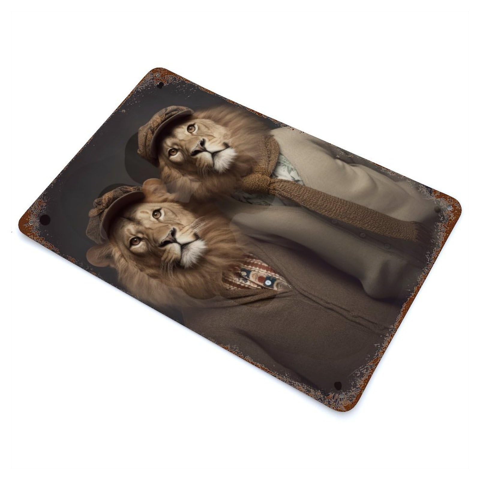 Hipster Lion Brothers Rusty Metal Tin Sign 11.8"x7.9", for Pub, Kitchen And Man Cave Decor, Farmhouse Wall Decor