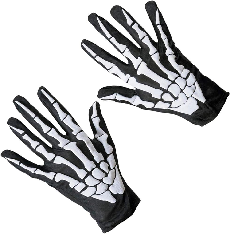 Skull Gloves Cosplay Ghost White Bone Prop Costume Halloween Skeleton Accessories Full Finger for Adult