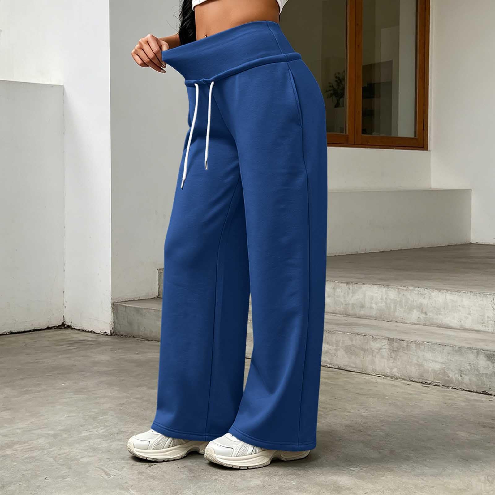 Pantaloni da Jogging Donna Pantaloni Lunghi a Vita Alta Pantlone Cotone con Coulisse Regolabile Leggeri e Comodi Pantalone da Corsa con Tasche Tinta Unita Pants Baggy per Allenamento e Fitness