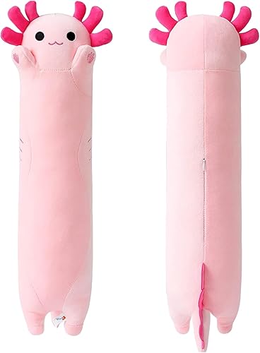 PEACH CAT Almohada de peluche de ajolote largo rosa, lindo animal de peluche para niñas y niños de 20 pulgadas