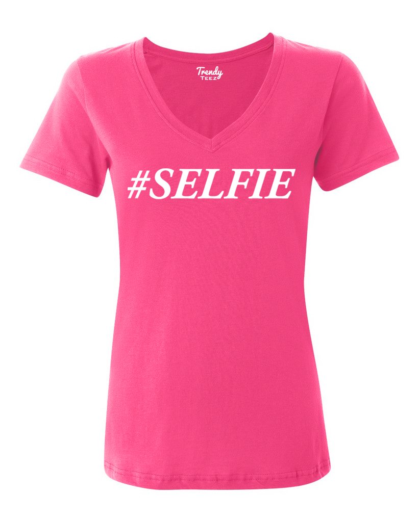 Trendy Teez #Selfie Funny Hashtag Womens V-Neck T Shirt